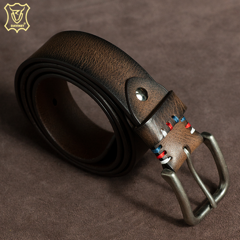 Thắt Lưng Nam Da Bò Ý 1 Lớp Nguyên Tấm DAVINET TLM23-02, Khóa Kim Loại Chống Gỉ, Giá Tốt Bảo Hành 5 Năm