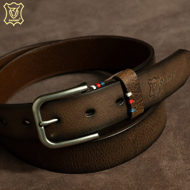 Thắt Lưng Nam Da Bò Ý 1 Lớp Nguyên Tấm DAVINET TLM23-02, Khóa Kim Loại Chống Gỉ, Giá Tốt Bảo Hành 5 Năm