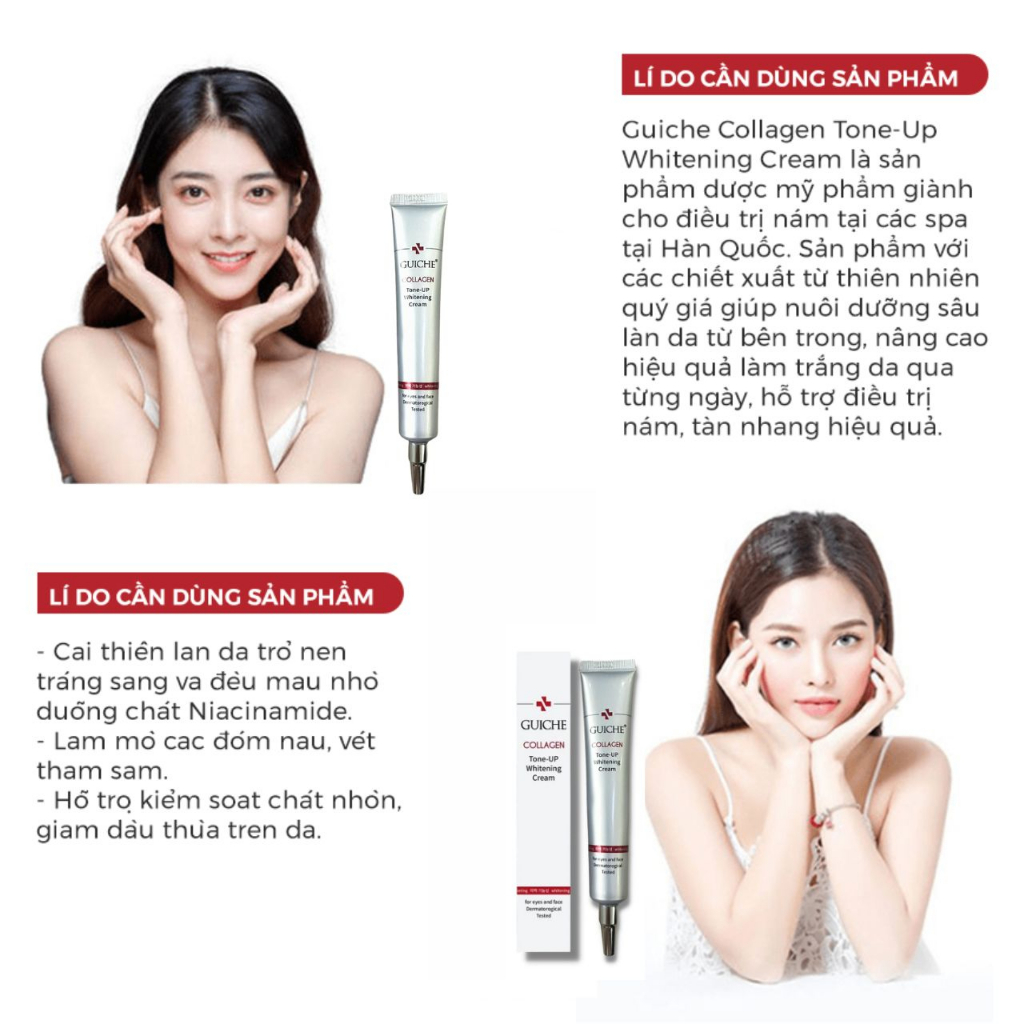 Kem nám Guiche Collagen Tone-Up Whitening Cream 35ml Hàn Quốc, hỗ trợ sáng da, giúp da đều màu