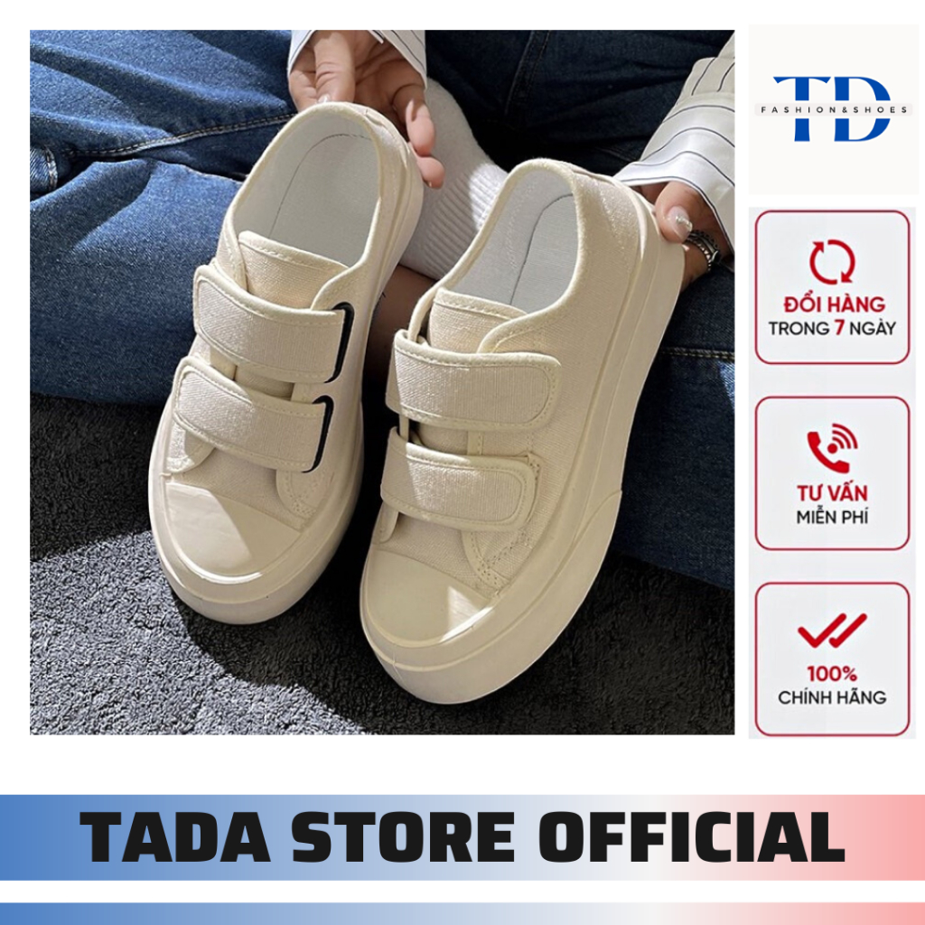 Giày Thể Thao Lười 2 Quai Dán Tiện Lợi Thời Trang Hai Màu Đen Be (Sẵn Hàng - Ship Ngay)