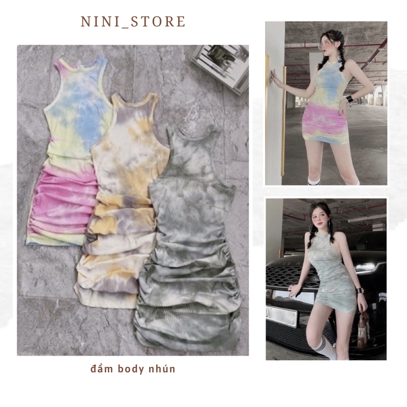Đầm Body Nhún Phạm Kiều Trang, Váy Loang Cá Tính Tôn Dáng Chuẩn Xinh