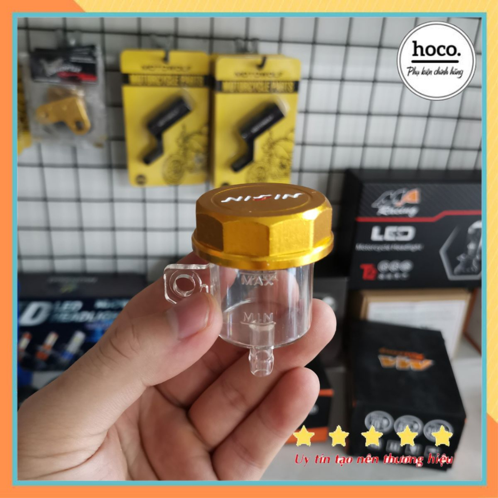 Bình dầu nissin nhựa trắng trong nắp nhôm cnc lắp thắng đĩa xe máy