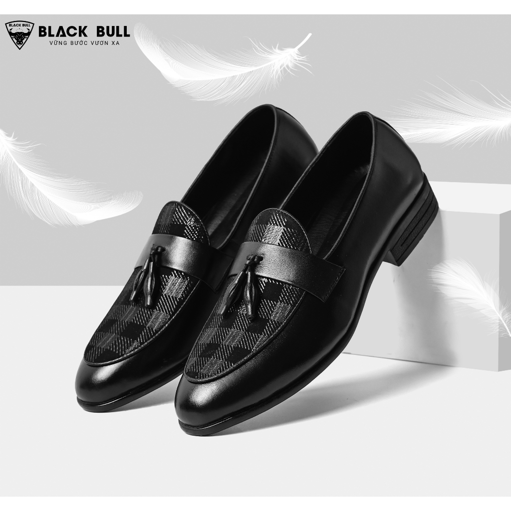 Giày Lười Thiết kế Da bò Cao cấp BLACK BULL BL-12 Đen