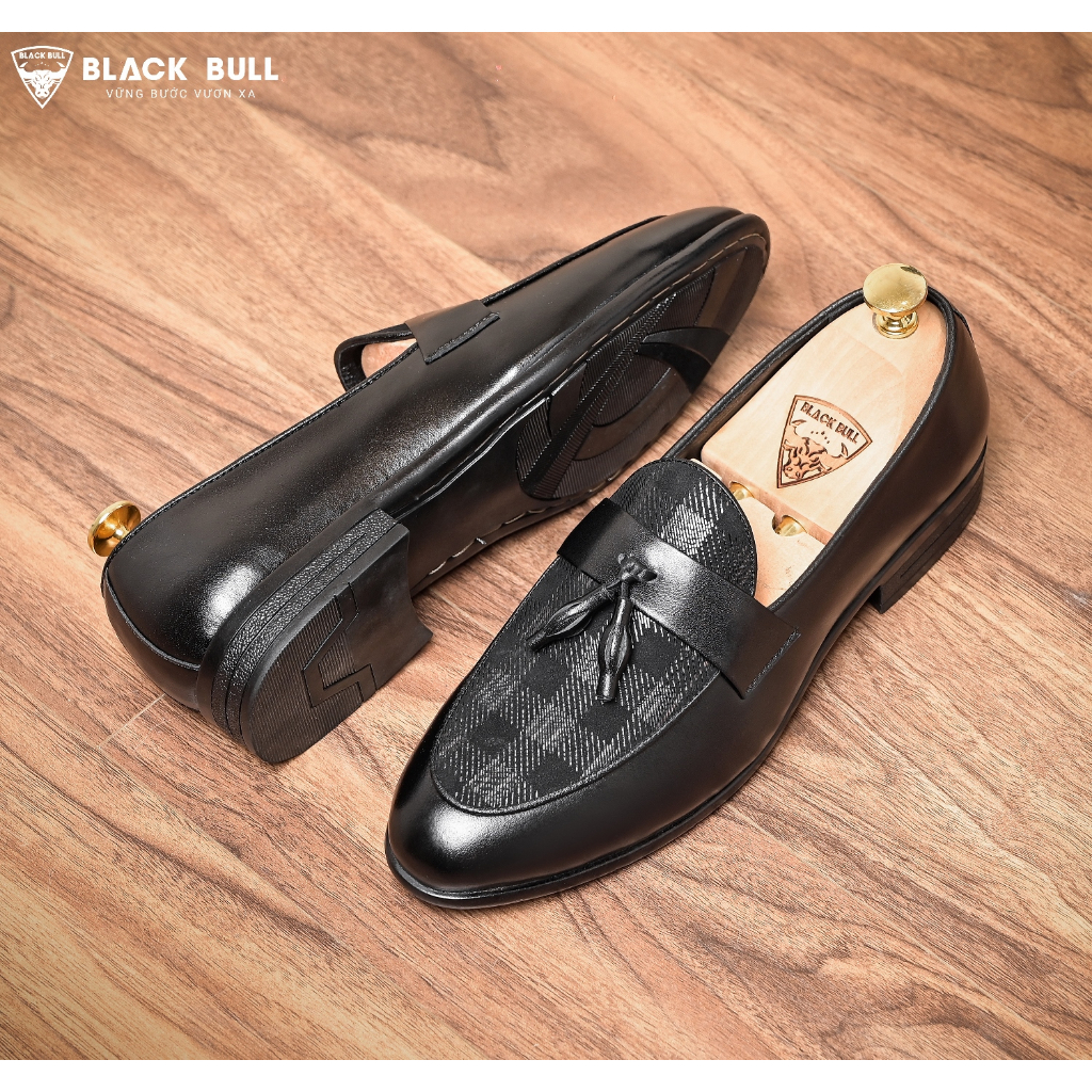 Giày Lười Thiết kế Da bò Cao cấp BLACK BULL BL-12 Đen