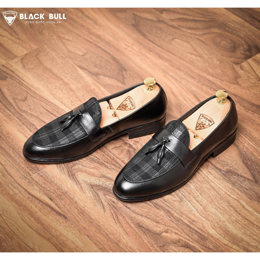Giày Lười Thiết kế Da bò Cao cấp BLACK BULL BL-12 Đen