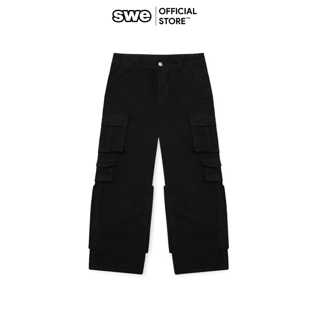 Quần Jeans Dài Ống Rộng Unisex Local Brand SWE BUTTON CARGO PANT - Kem/ Đen/ Nâu
