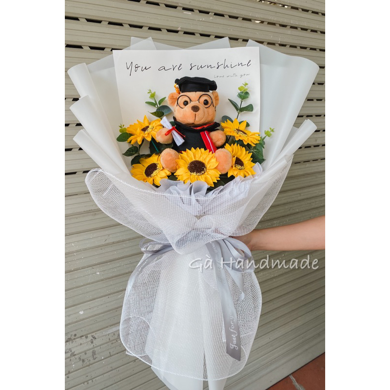 Ảnh thật 100% 🌻 Bó hoa hướng dương mix gấu bông tốt nghiệp cử nhân🎓 lịch sự đơn giản làm quà tặng kỷ niệm