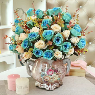 Lọ hoa lụa hoa giả cao cấp để bàn trang trí nhà cửa, phòng khách, cửa hàng phong cách Châu Âu Flowermini BH-16