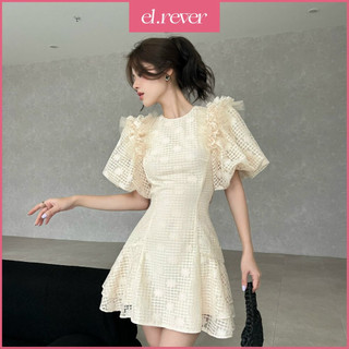 EL.RÊVER - Đầm xòe nữ tay bồng cut out lưng - Màu kem - 1122D42