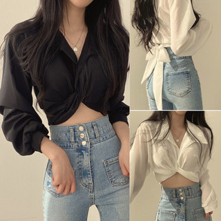 Áo sơ mi croptop Lachi chất đũi thô phong cách trẻ trung năng động ASM10