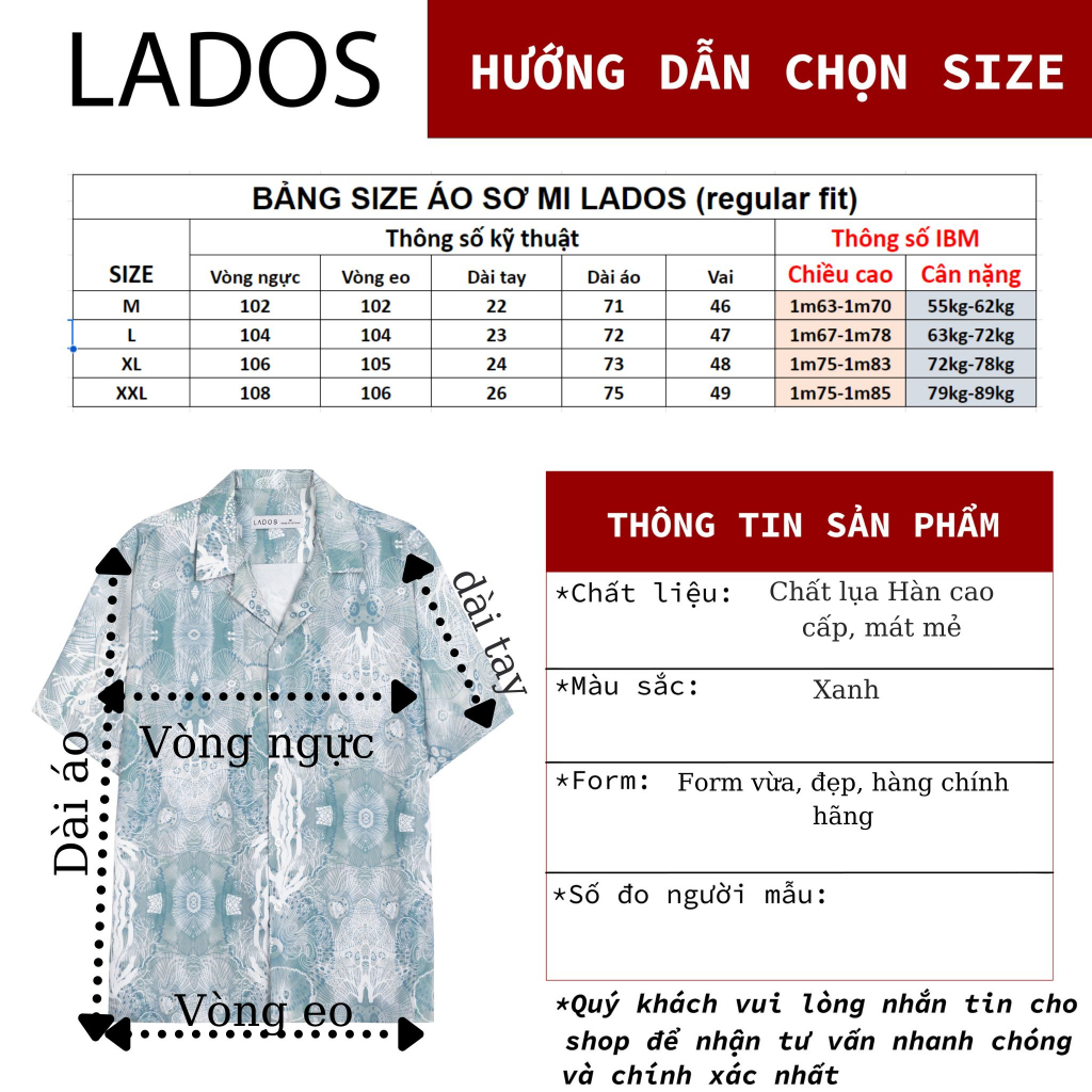 Áo sơ mi ngắn tay họa tiết màu hè  LADOS-8123 lụa co giãn, thấm hút tốt, mặc đi biển, đi chơi