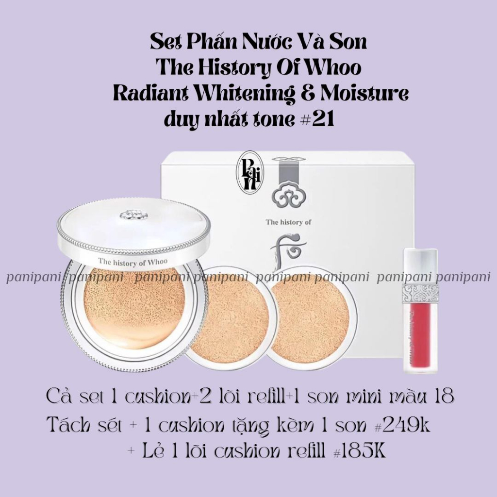 Cushion Dưỡng Trắng Trang Điểm Whoo Radiant White Moisture Cushion Foundation SPF50+/PA+++