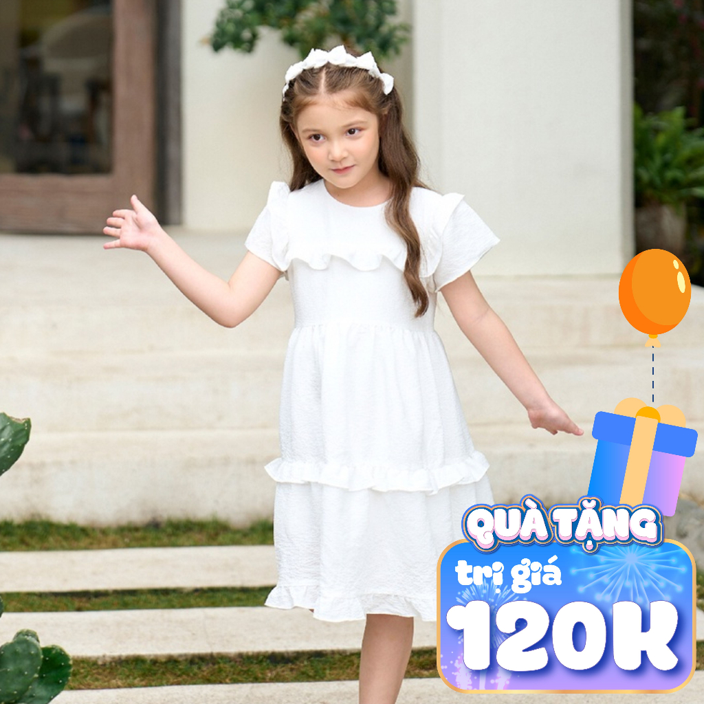 Váy đầm công chúa trắng cho bé gái Bigfox Miss Meow size đại mùa hè vải xốp dáng babydoll tay phồng cỡ 3-11 tuổi
