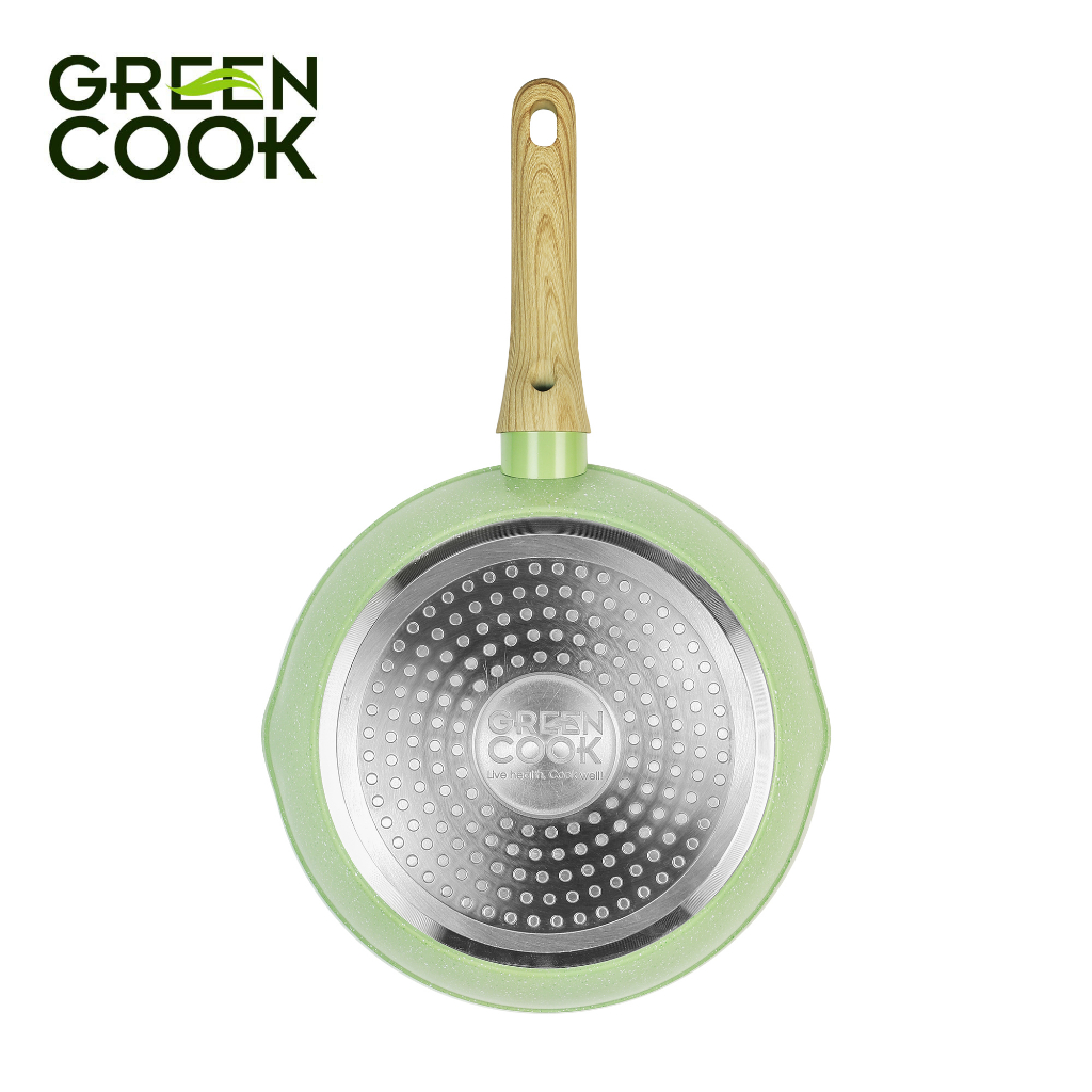 Chảo nhôm sâu men đá ceramic miệng rót Green Cook GCP231 màu xanh 10 lớp chống dính sử dụng được trên tất cả các loại bế