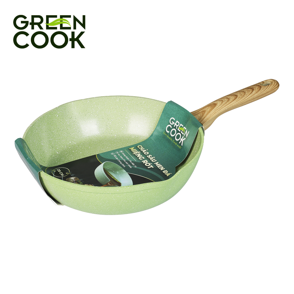 Chảo nhôm sâu men đá ceramic miệng rót Green Cook GCP231 màu xanh 10 lớp chống dính sử dụng được trên tất cả các loại bế