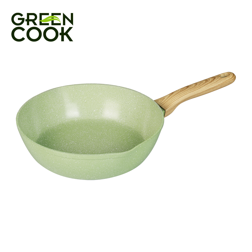 Chảo nhôm sâu men đá ceramic miệng rót Green Cook GCP231 màu xanh 10 lớp chống dính sử dụng được trên tất cả các loại bế