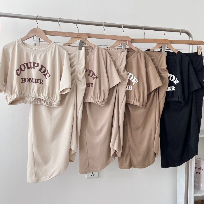 Set áo croptop kèm chân váy dài xoắn eo cách điệu dành cho nữ