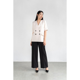 NINE 2 FINE - Áo blazer không cổ ngắn tay short collarless blazer