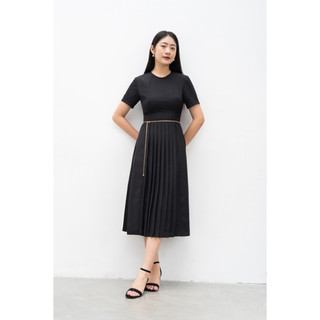 NINE 2 FINE - Váy đen xếp lý trước tặng kèm belt xích chain pleated dress
