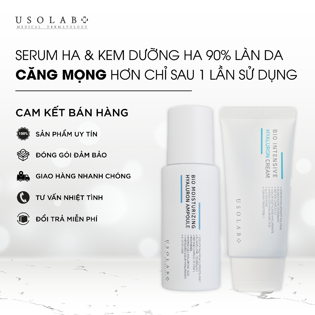 Bộ đôi cấp ẩm chuyên sâu, căng bóng da và giữ nước USOLAB Serum Hyaluron Ampoule 50ml + Kem dưỡng Hyaluron Cream 50ml