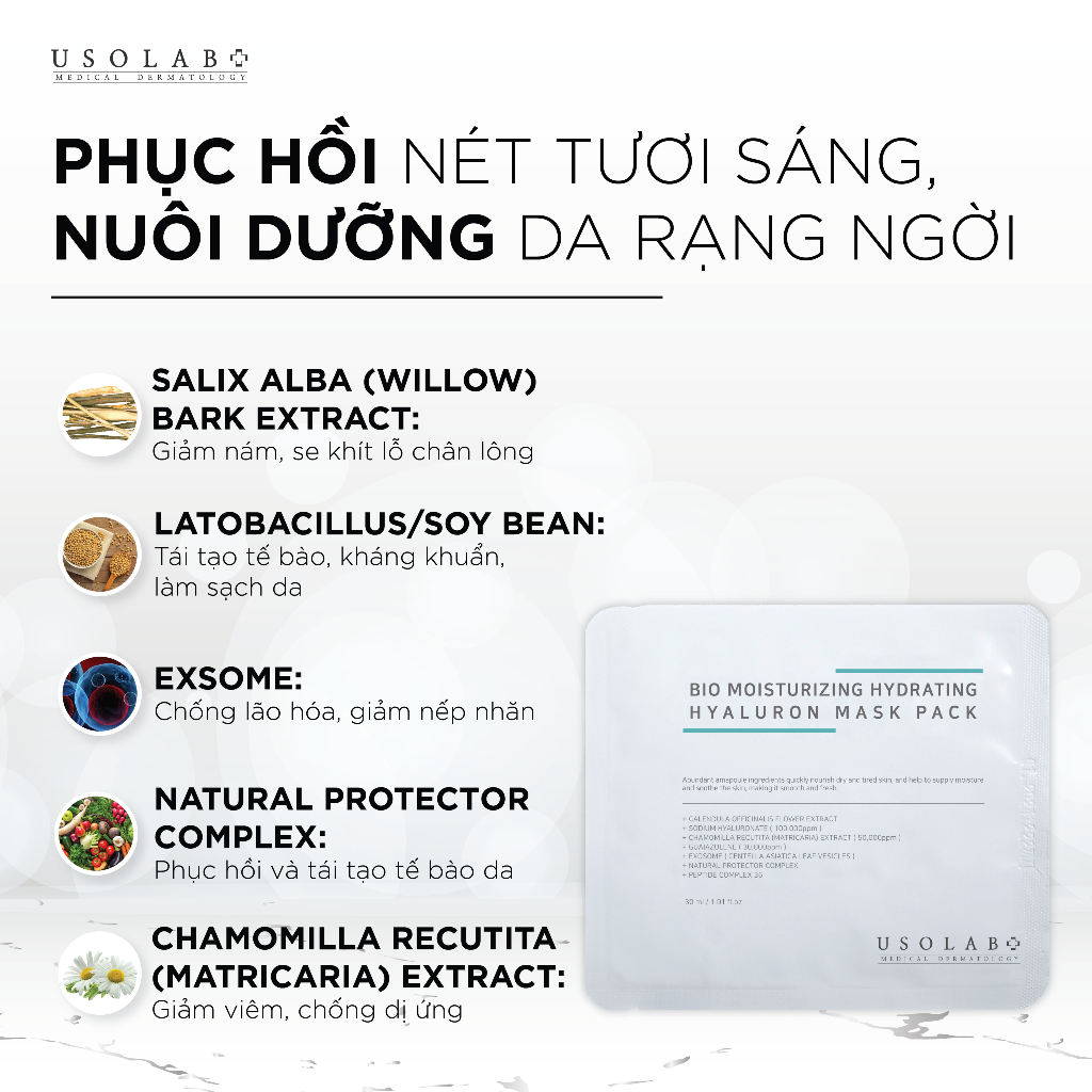 Mặt nạ cấp ẩm HA USOLAB, Giúp dưỡng ẩm làm dịu các tổn thương da và chống lão hóa Mask 30ml