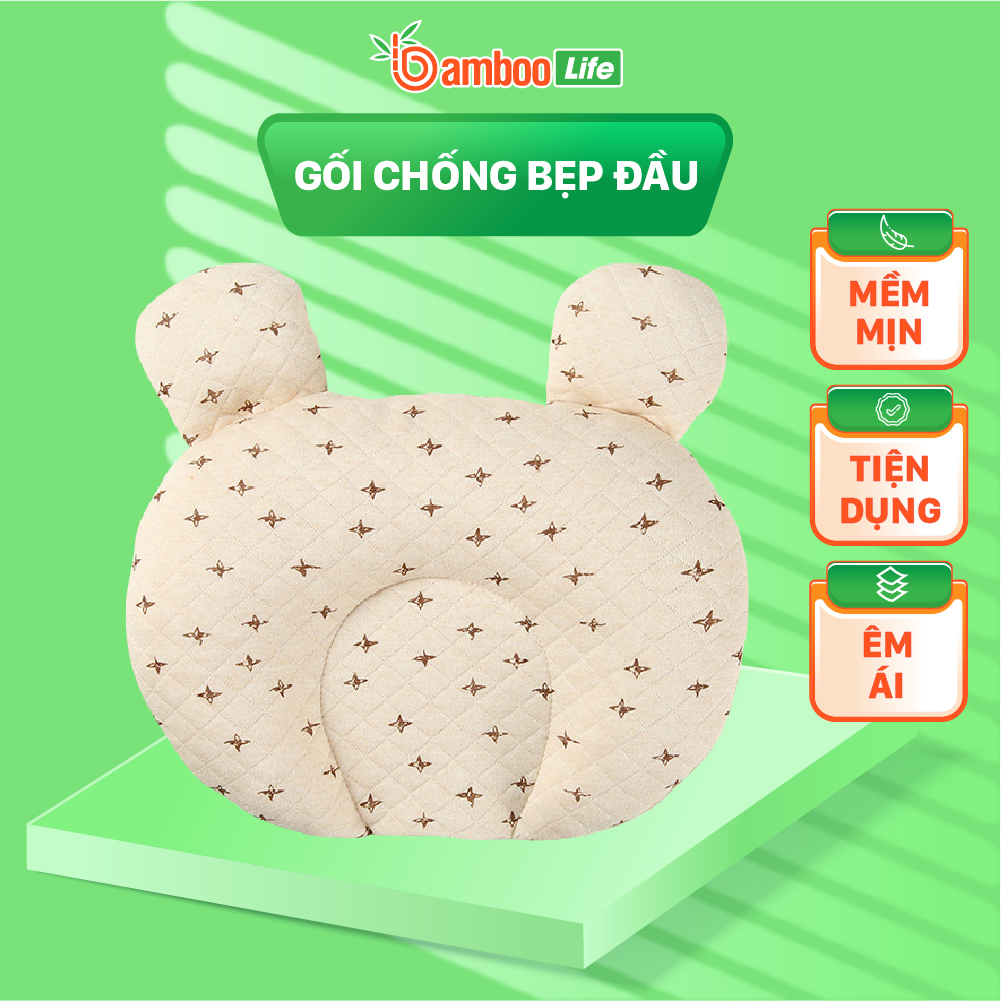 Gối cao su non cho bé Bamboo Life chính hãng, gối chống bẹp đầu, gối cho bé sơ sinh êm ái thoáng khí giúp định hình đầu