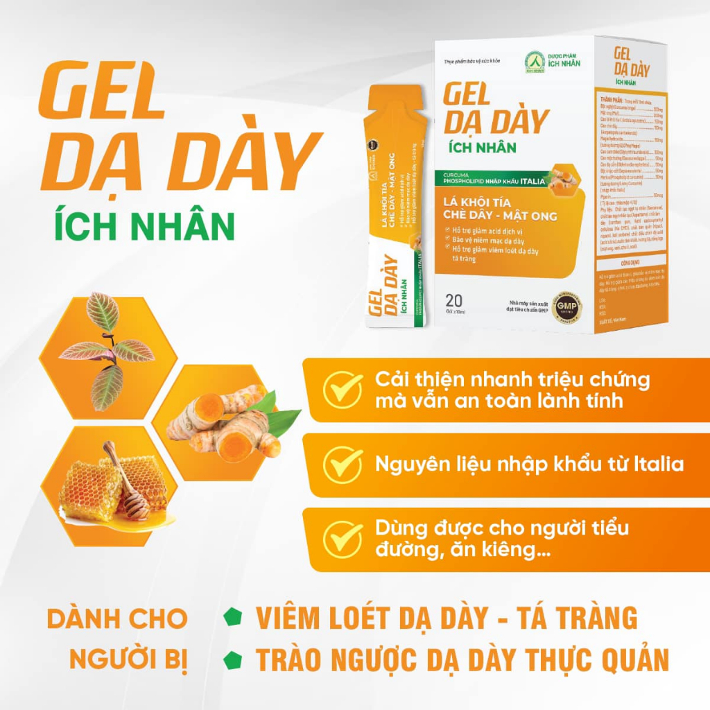 Gel Dạ Dày Ích Nhân Hỗ Trợ Giảm Acid Dịch Vị - Giảm Viêm Loét Dạ Dày Tá Tràng - Bảo Vệ Niêm Mạc Dạ Dày - Hộp 20 Gói