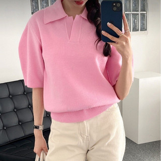 [ogniM Seoul] Áo len tay phồng cổ bẻ tone màu tươi tắn phong cách Hàn Quốc (Made in Korea)