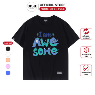 Áo Thun 3158 Chất liệu Cotton 4 chiều Thoáng Mát, Phom Rộng In Chữ AWESOME