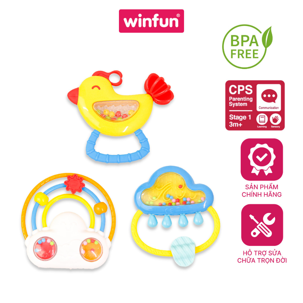 Set 3 đồ chơi xúc xắc cầm tay, gặm nướu chủ cho bé đề cầu vồng và mưa Winfun 3030-NL