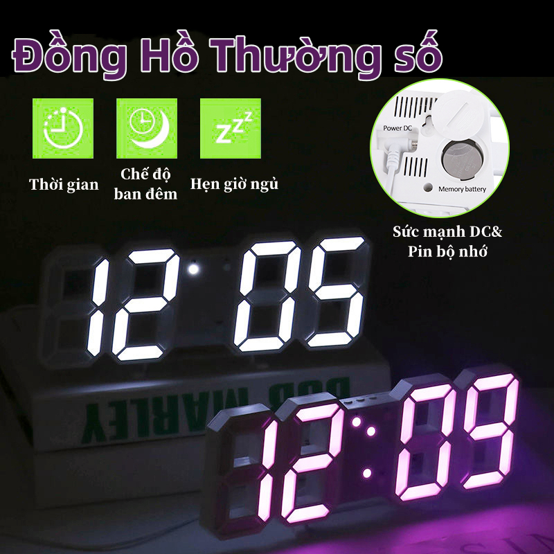 Đồng hồ đèn LED 3D treo tường Đồng hồ để bàn decor phòng ngủ Nhiều chức năng báo thức, nhiệt độ, cảm biến âm thanh