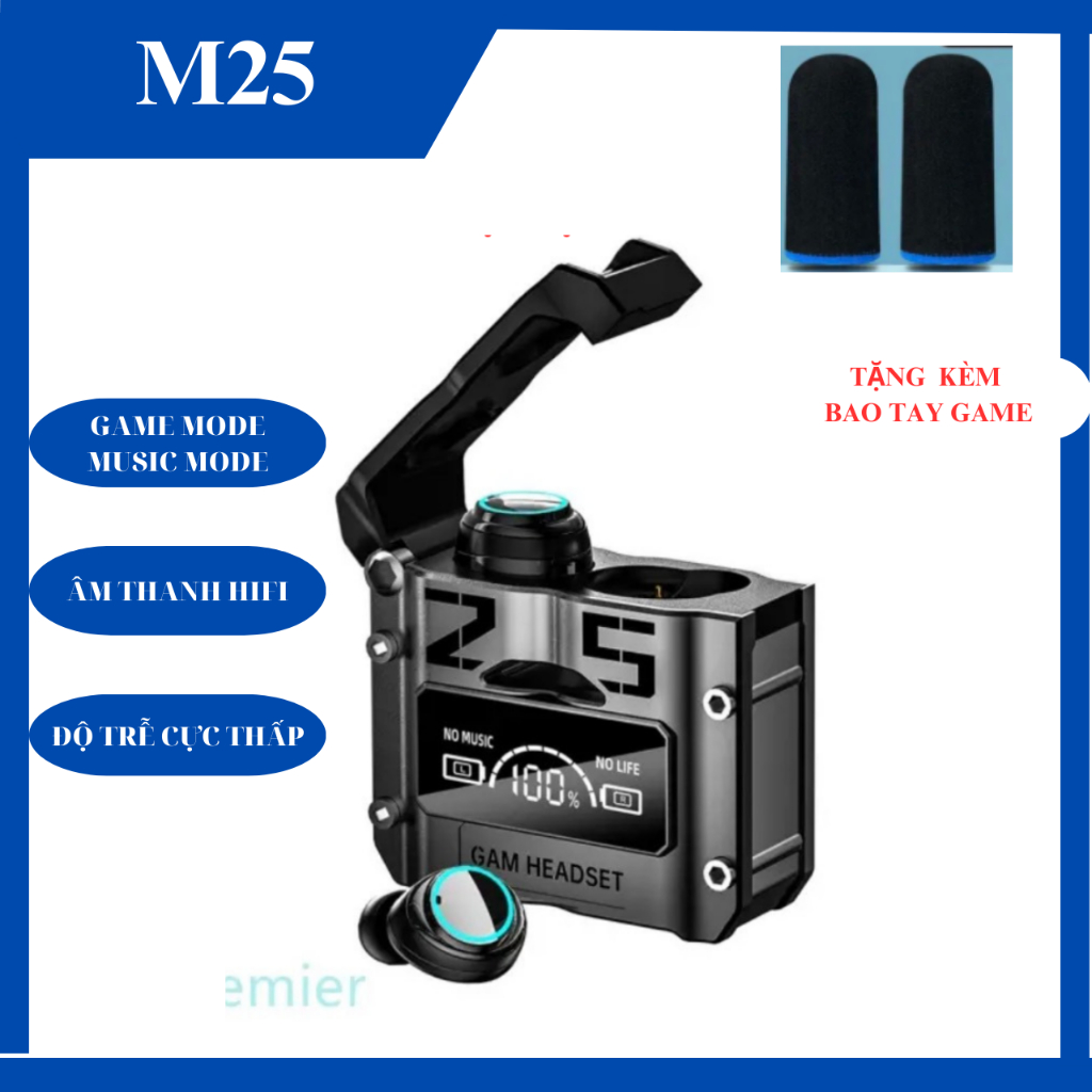 Tai nghe Gaming M25 kết nối bluetooth V5.3 pin trâu, màn hình kỹ thuật số, kiểu dáng sang trọng, âm thanh HiFi chống ồn