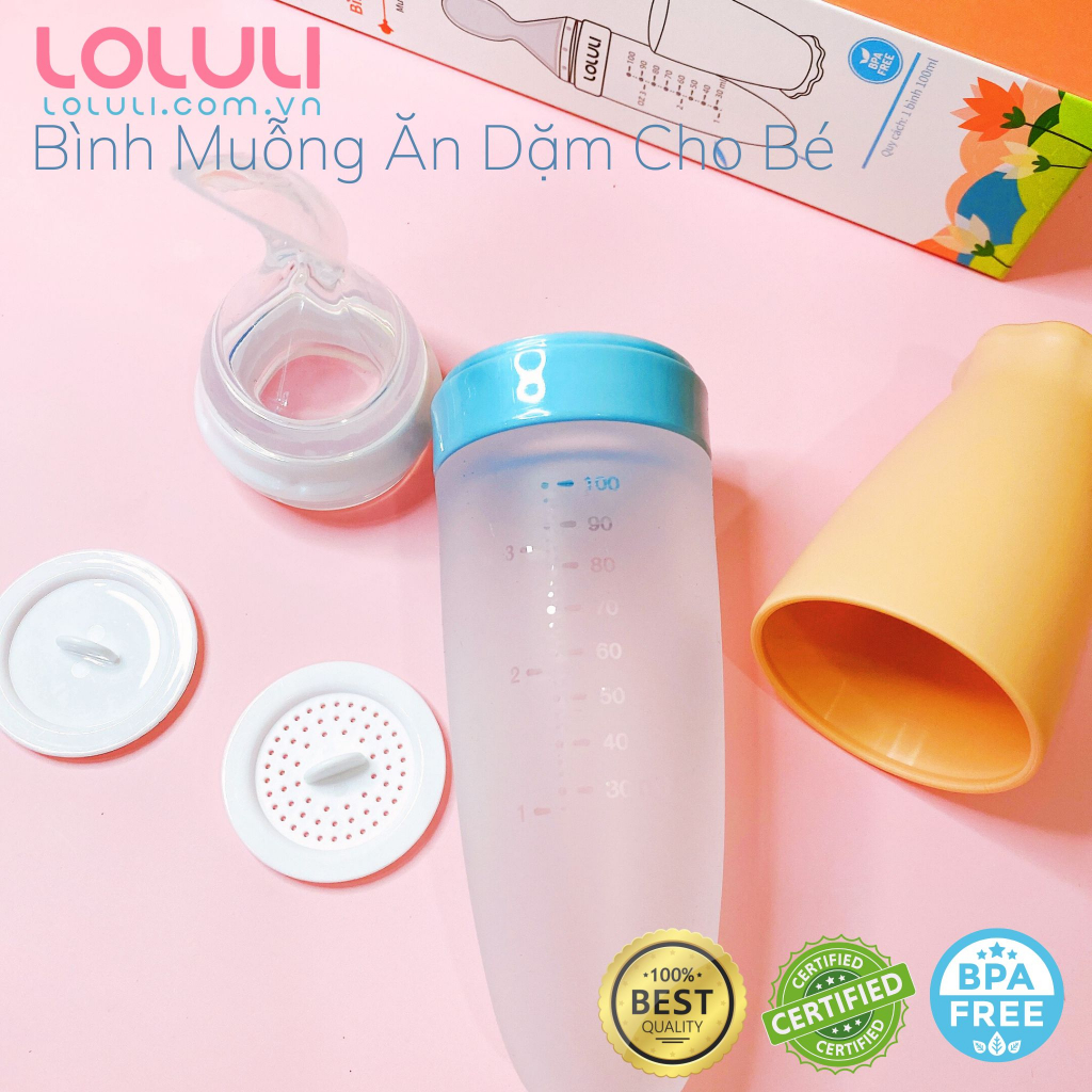Bình muỗng ăn dặm Loluli nhựa PP và silicon 100ml cho bé ăn dặm uống sữa