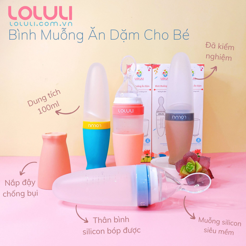 Bình muỗng ăn dặm Loluli nhựa PP và silicon 100ml cho bé ăn dặm uống sữa