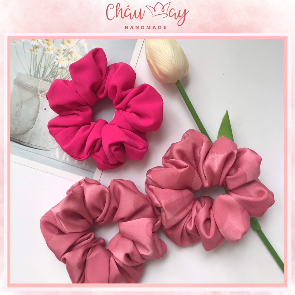 Dây buộc tóc scrunchies vải lụa mềm màu ngọt ngào Châu May Handmade