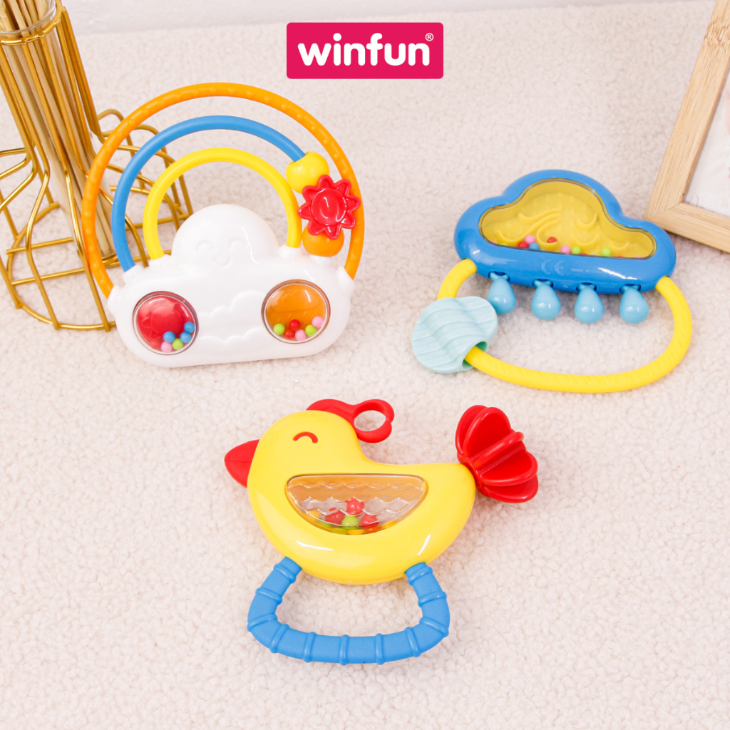 Set 3 đồ chơi xúc xắc cầm tay, gặm nướu chủ cho bé đề cầu vồng và mưa Winfun 3030-NL