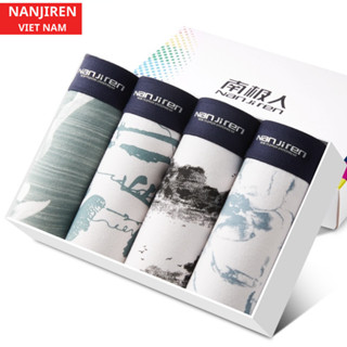 Hộp 4 Quần Sịp Boxer Nam Vải Cotton Cao Cấp Chính Hãng NANJIREN Họa Tiết Tranh Thủy Mặc (Có che tên sản phẩm)