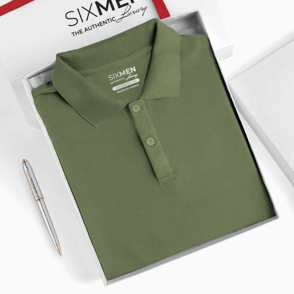 Áo thun Polo Cao Cấp Nam cổ bẻ SIXMEN - Rêu trơn - Thoáng mát, sang trọng