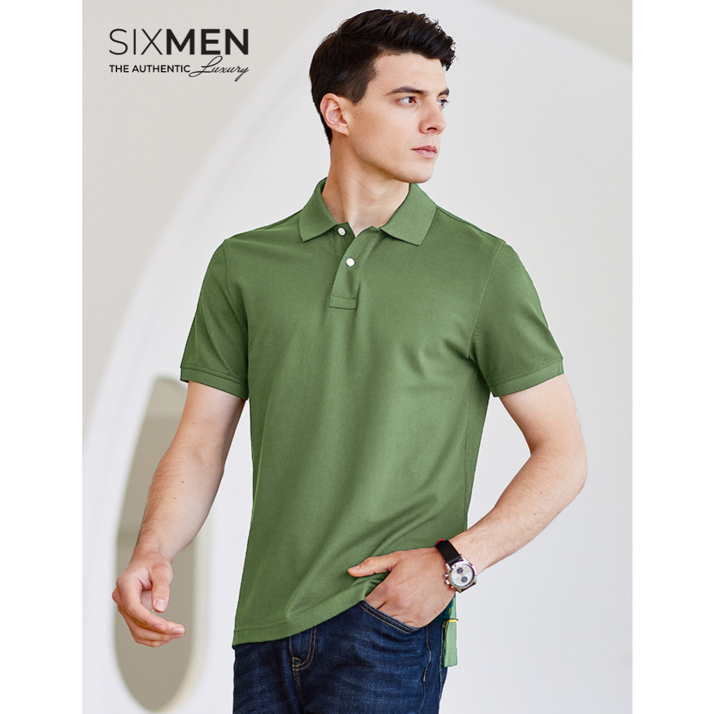 Áo thun Polo Cao Cấp Nam cổ bẻ SIXMEN - Rêu trơn - Thoáng mát, sang trọng