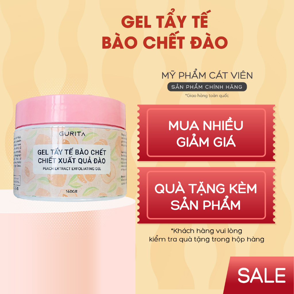 Gel tẩy tế bào chết chiết xuất quả đào Gurita, cải thiện da thô ráp, lỗ chân lông bít tắc - Hũ 140g