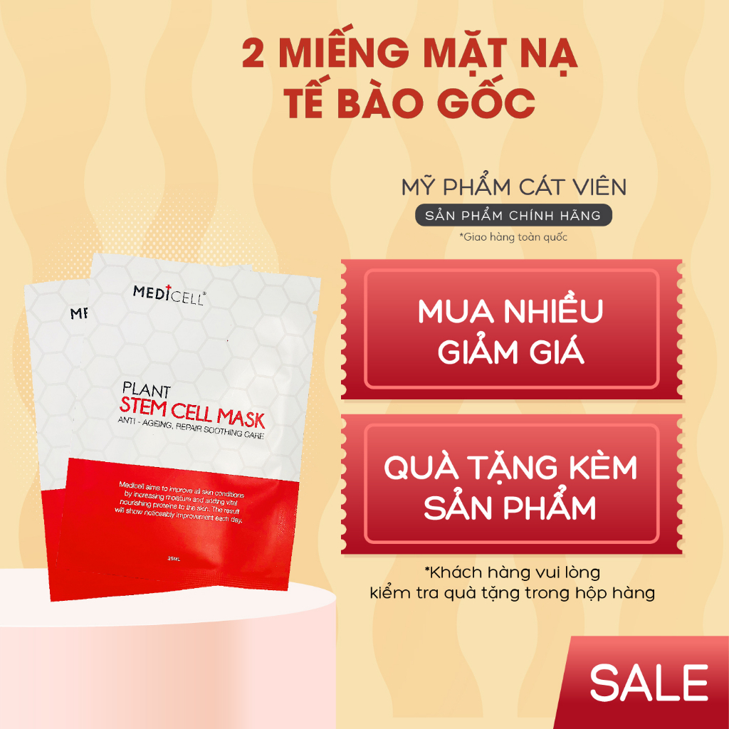 Mặt nạ dưỡng trắng tế bào gốc Medicell, cấp ẩm căng bóng, tái tạo và phục hồi da - combo 2 miếng