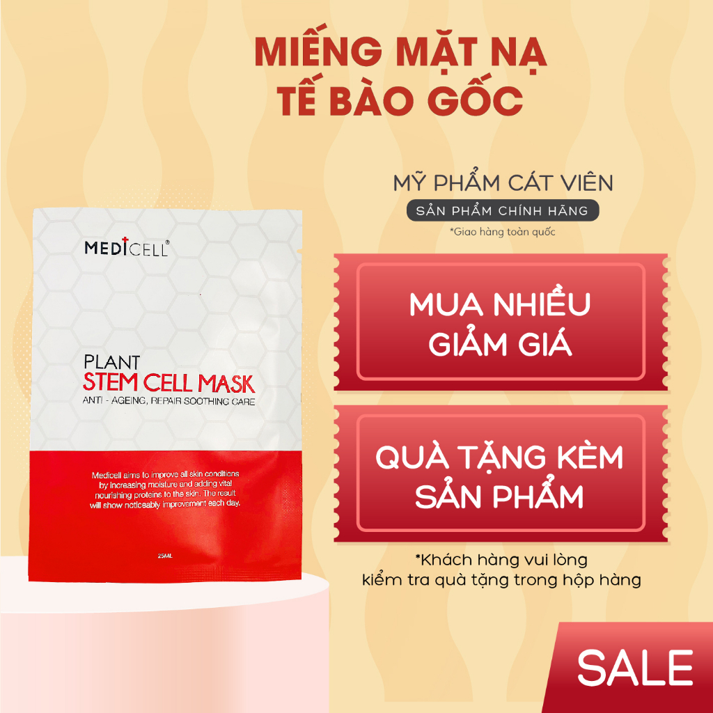 Mặt nạ dưỡng trắng tế bào gốc Medicell, cấp ẩm căng bóng, tái tạo và phục hồi da - Lẻ 1 miếng