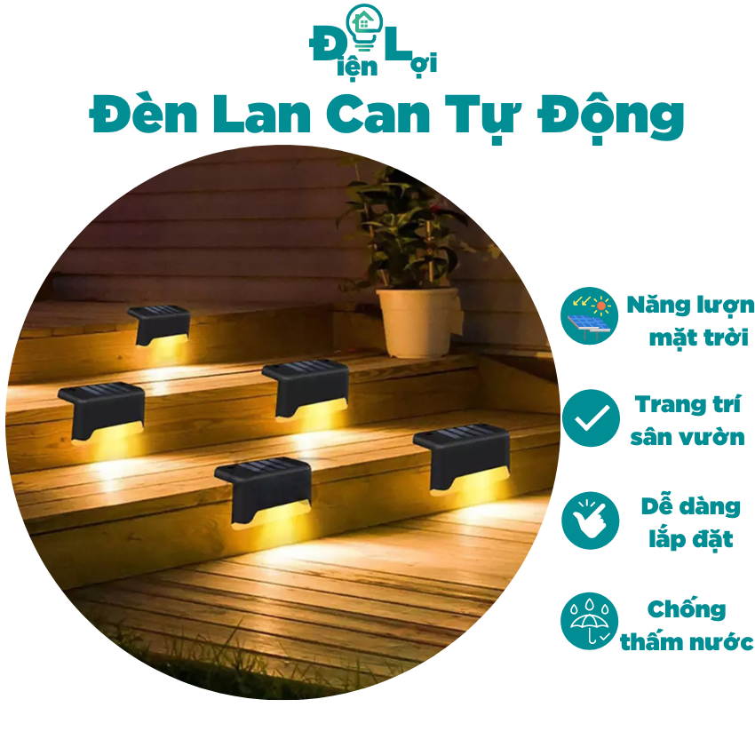 Đèn năng lượng mặt trời tự động sáng trang trí sân vườn lan can cầu thang bãi cỏ