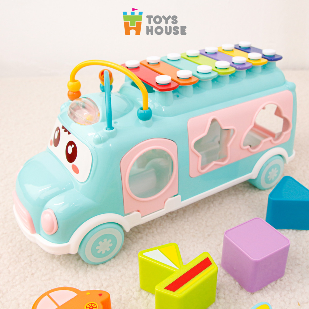 Đồ chơi ô tô thả hình khối kết hợp đàn gõ Xylophone giáo dục sớm cho bé Toyshouse HE8036