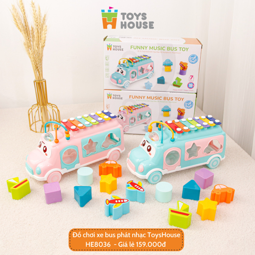 Đồ chơi ô tô thả hình khối kết hợp đàn gõ Xylophone giáo dục sớm cho bé Toyshouse HE8036