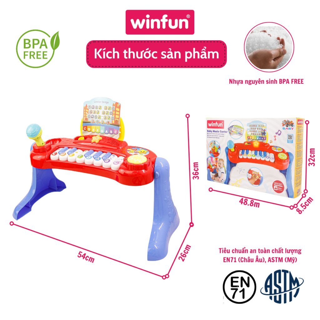 Đồ chơi Đàn nhạc mini có đèn và micro cho bé Winfun WF002016