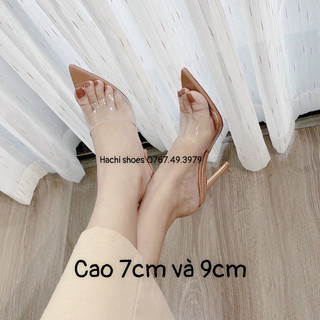 [ẢNH THẬT] Dép guốc nữ mũi nhọn quai trong gót nhọn 7p - 9p B009 Hachi shoes