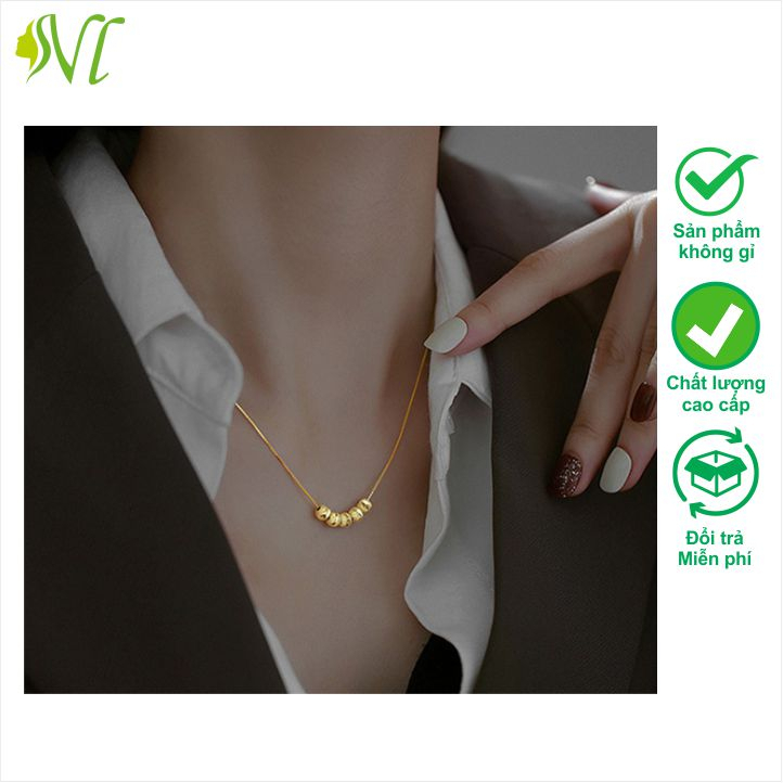 Dây chuyền nữ titan 5 viên bi cute Người Đẹp Vì Lụa không đen không gỉ xài nước tốt
