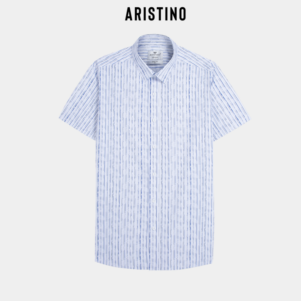 [MẪU MỚI] Áo sơ mi nam ngắn tay ARISTINO màu trắng in họa tiết sọc tạo hiệu ứng ấn tượng, thanh lịch - ASS110S2