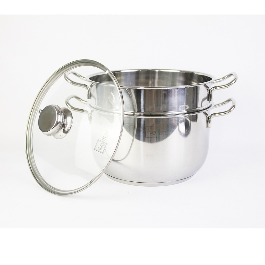 Bộ nồi xửng hấp inox 430 cao cấp Fivestar Standard  3 đáy bếp từ ( 24cm / 26cm / 28cm / 30cm ), tặng 1 vá canh